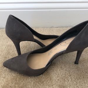 Gray suede Jessica Simpson heels